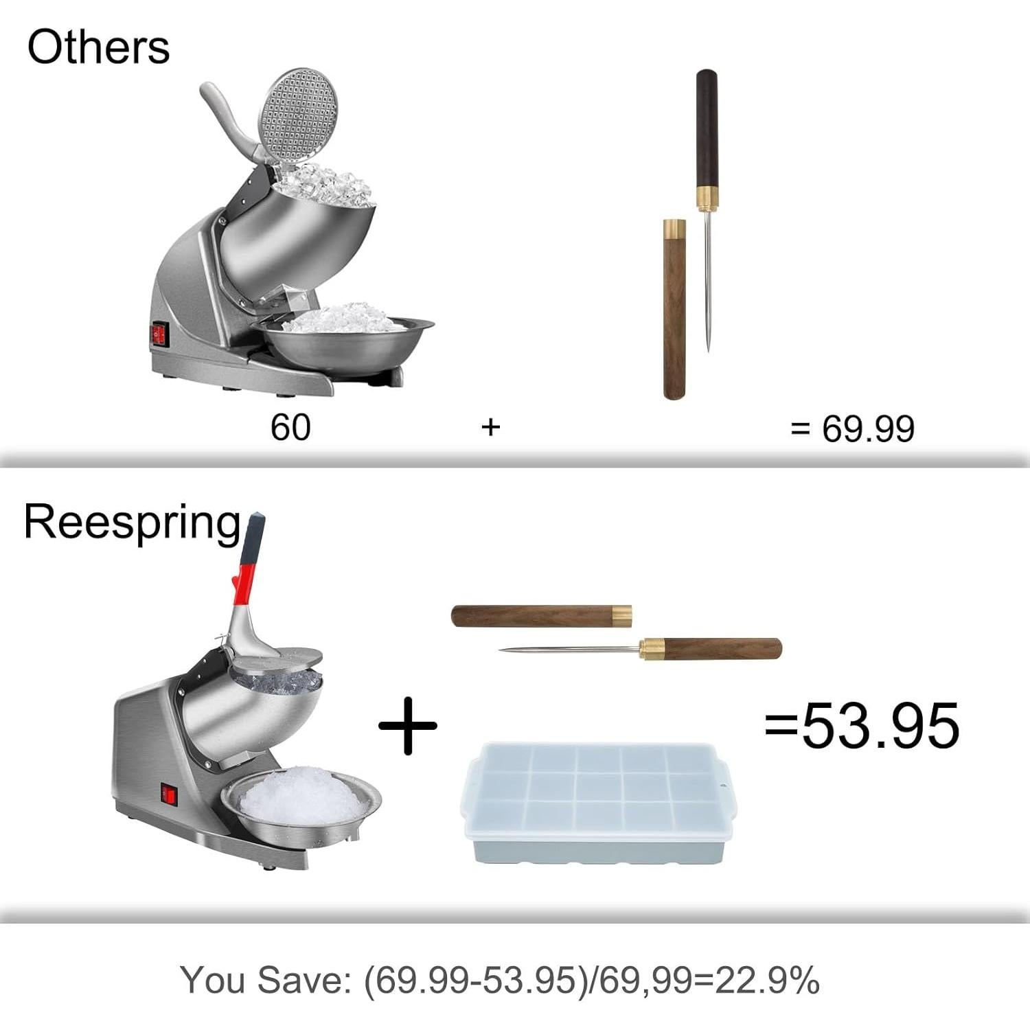 Máquina de Hielo Raspado Reespring 300W Acero Inoxidable