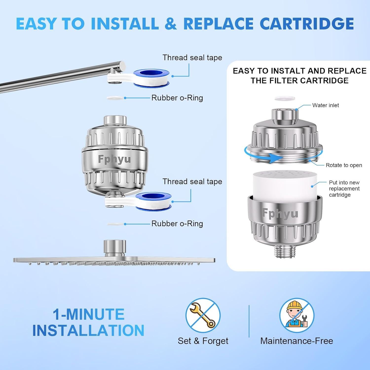 Filtro de Ducha Fphyu 20 Etapas Elimina Cloro y Metales