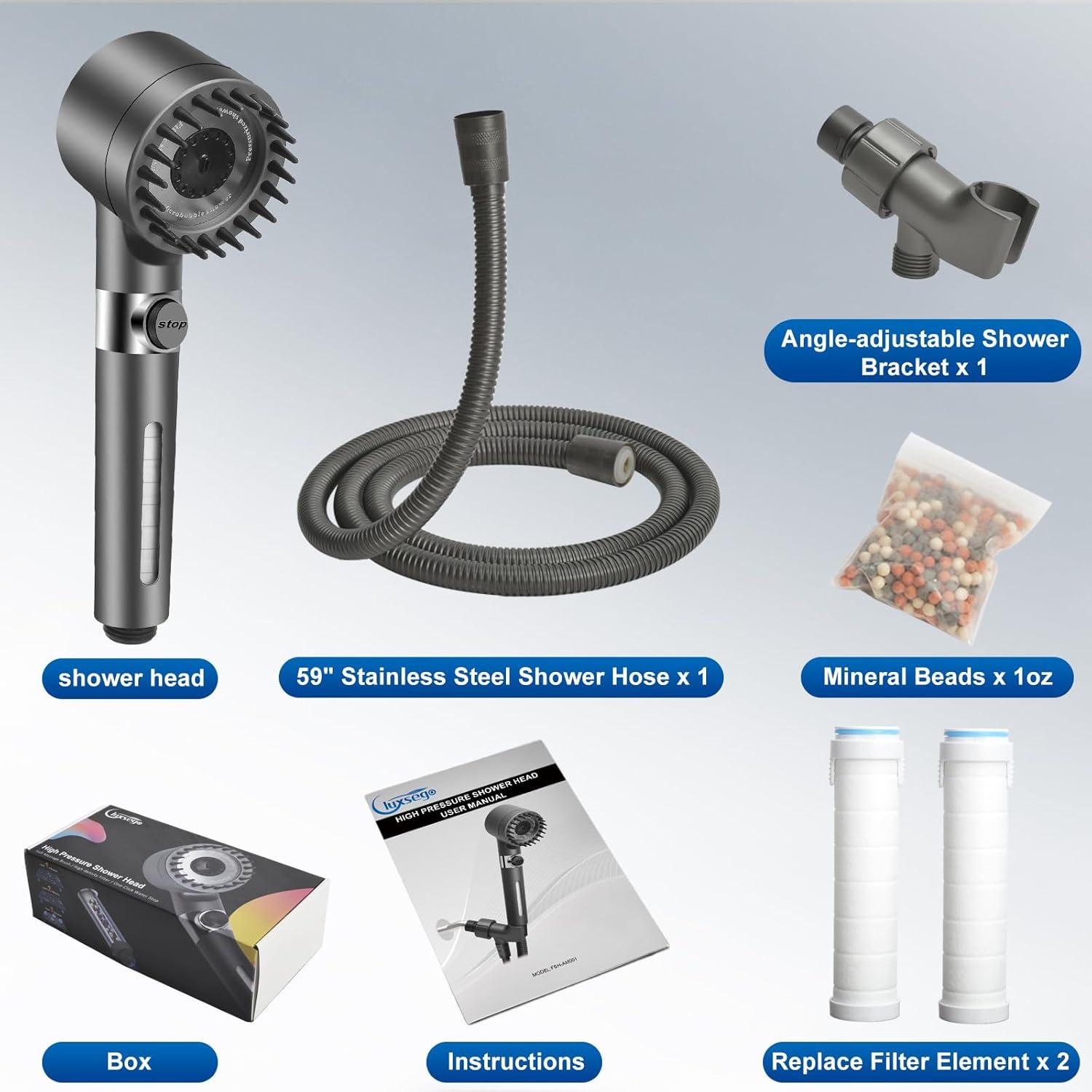 Cabeza de Ducha Alta Presión Luxsego FSH-AM001 Gris 3 Modos