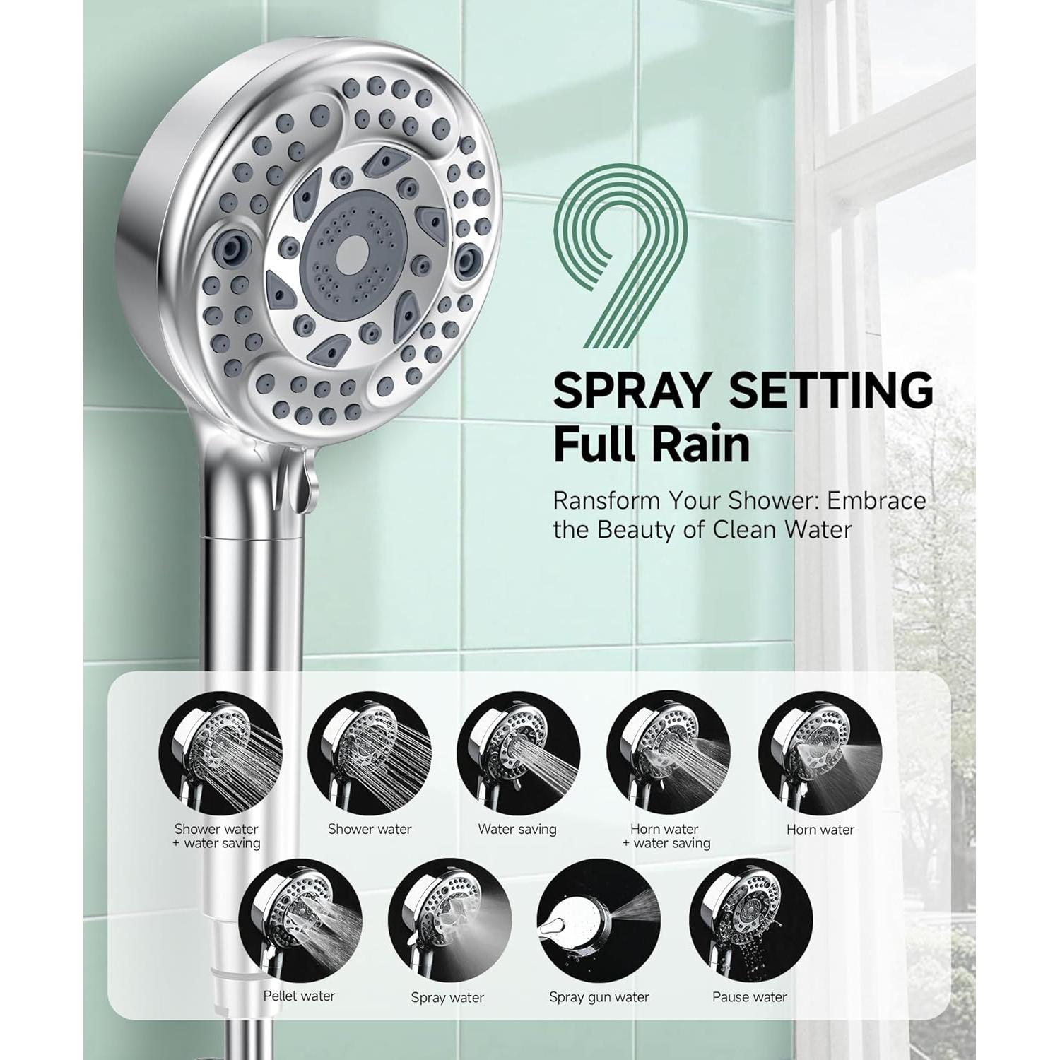 Cabezal de Ducha Filtrado SunCleanse Cromo 9 Modos Alta Presión