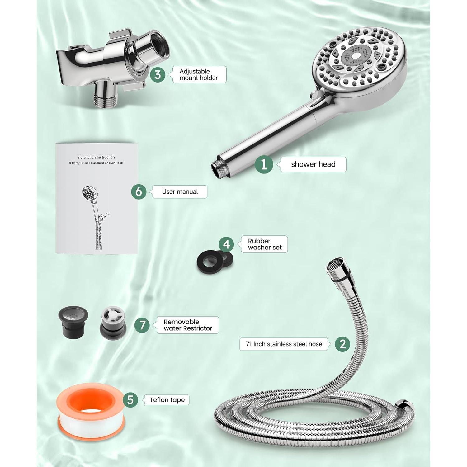 Cabezal de Ducha Filtrado SunCleanse Cromo 9 Modos Alta Presión