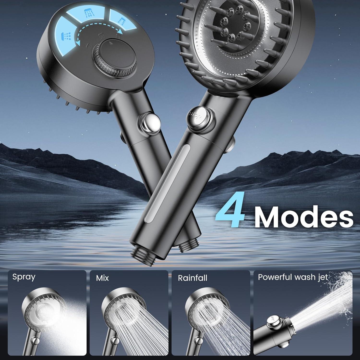 Cabezal de Ducha Filtrado PWERAN 4 Modos 12,7 cm Gris