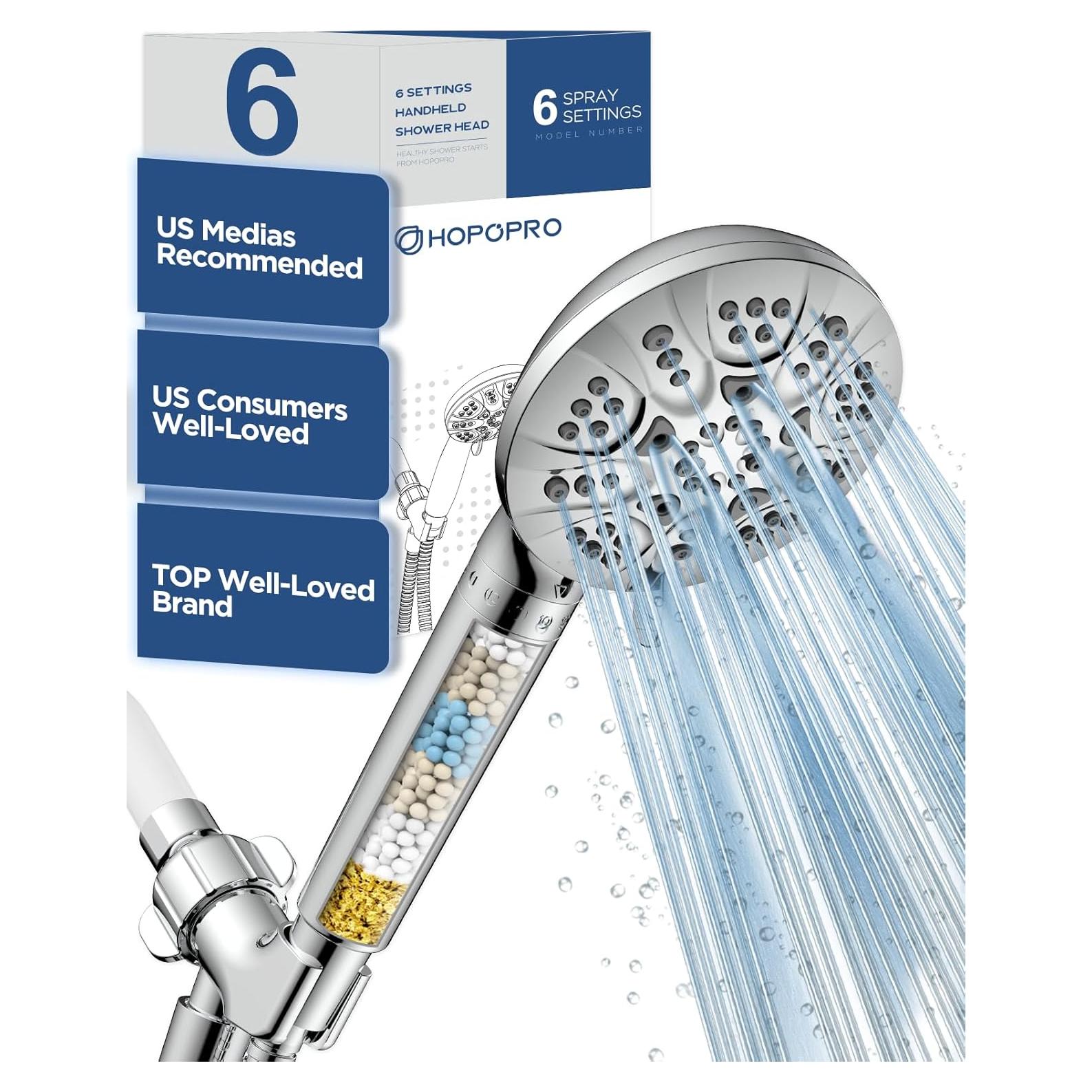 Cabezal de Ducha Filtrado HOPOPRO 6 Modos Alta Presión 12 cm