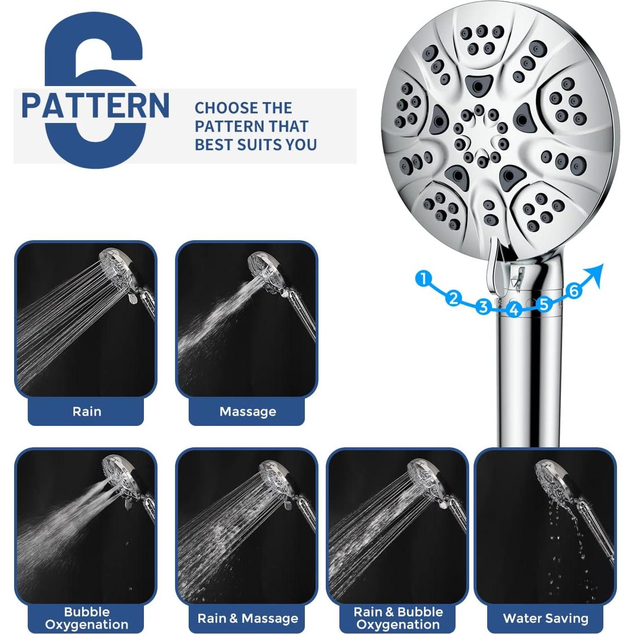 Cabezal de Ducha Filtrado HOPOPRO 6 Modos Alta Presión 12 cm