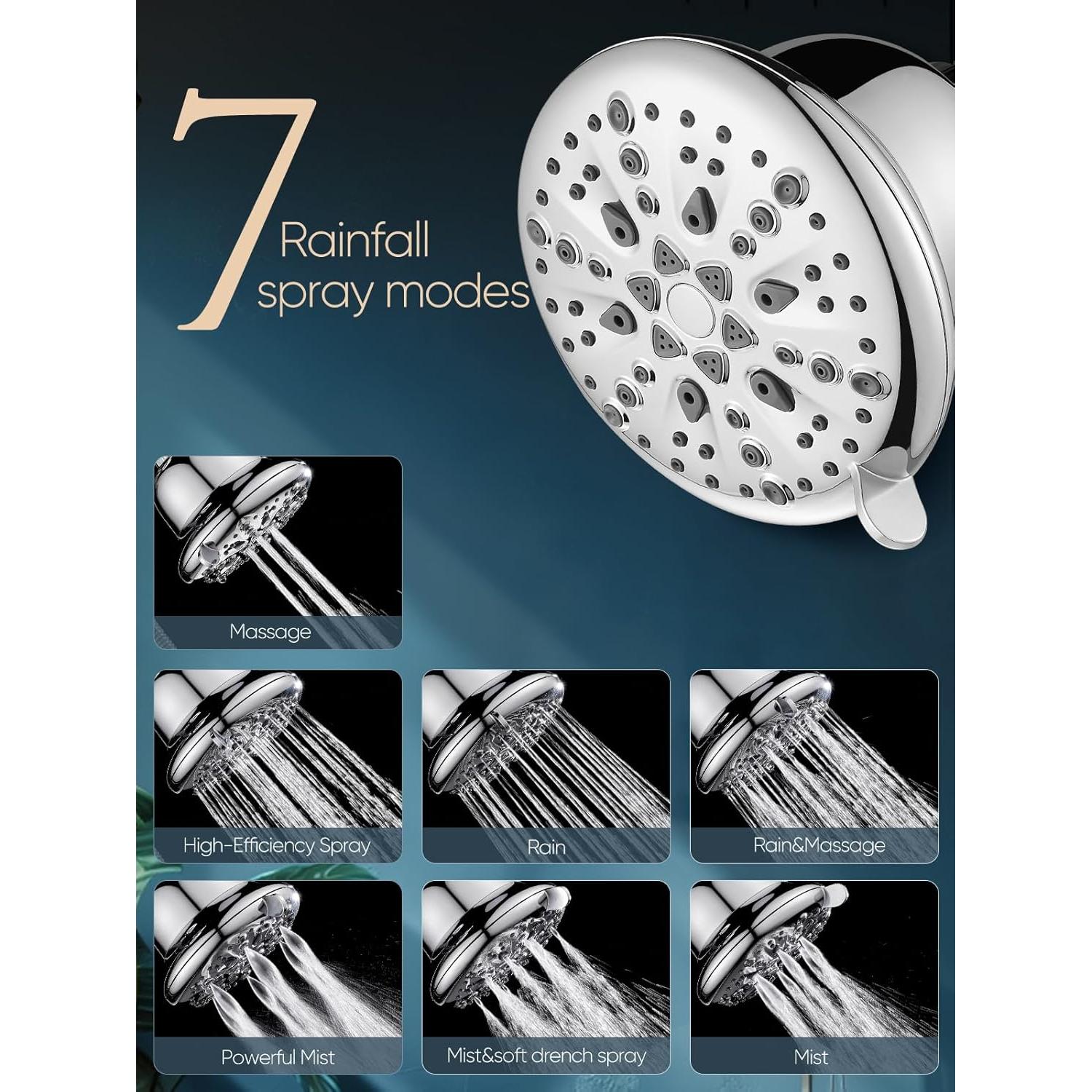 Cabezal de Ducha Filtrado Cobbe 7 Modos 16 Etapas Cromo 14cm