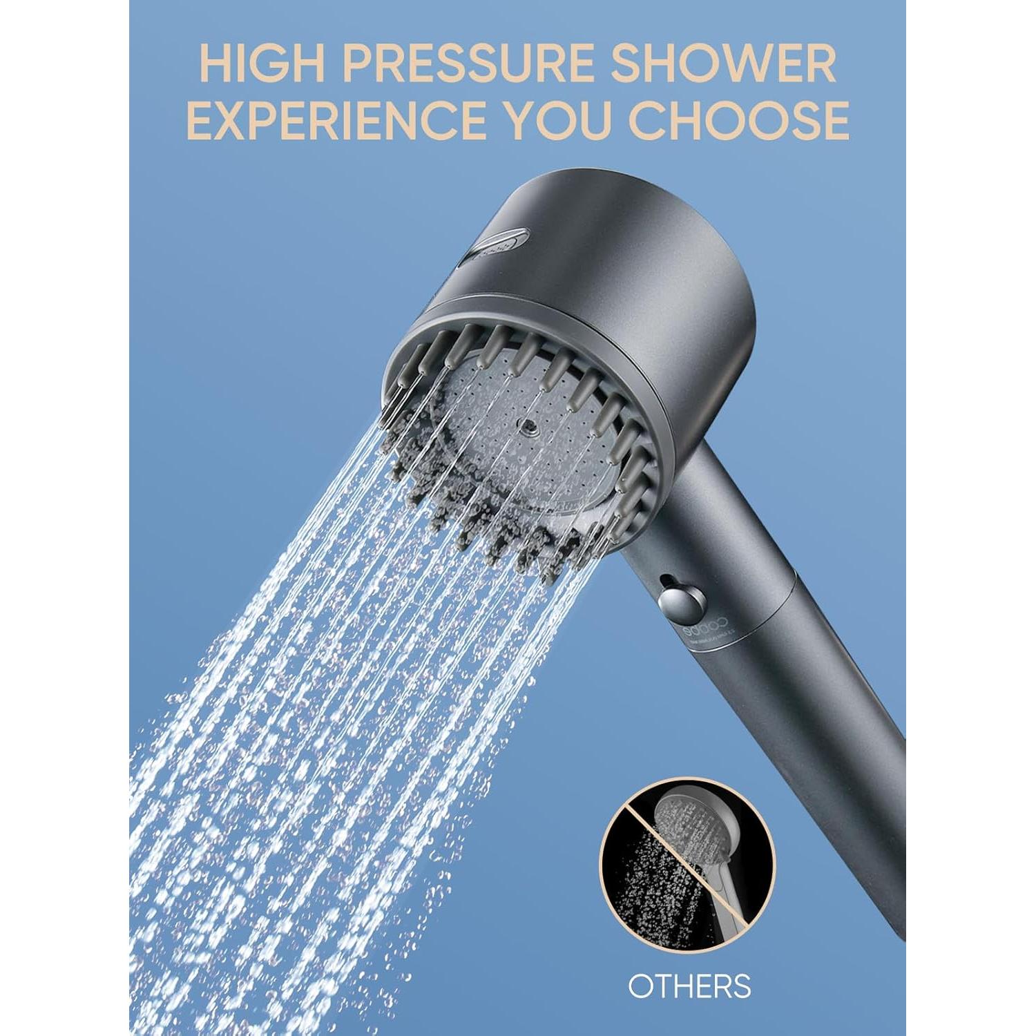 Cabezal de Ducha Filtrado Cobbe 5 Modos Alta Presión Gris