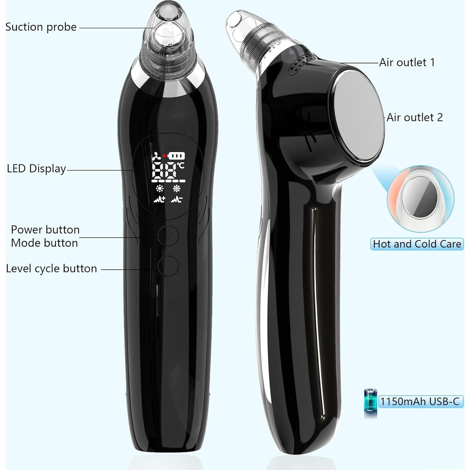 Limpiador de Poros SJIE QC208 con Masaje y Calor - Negro