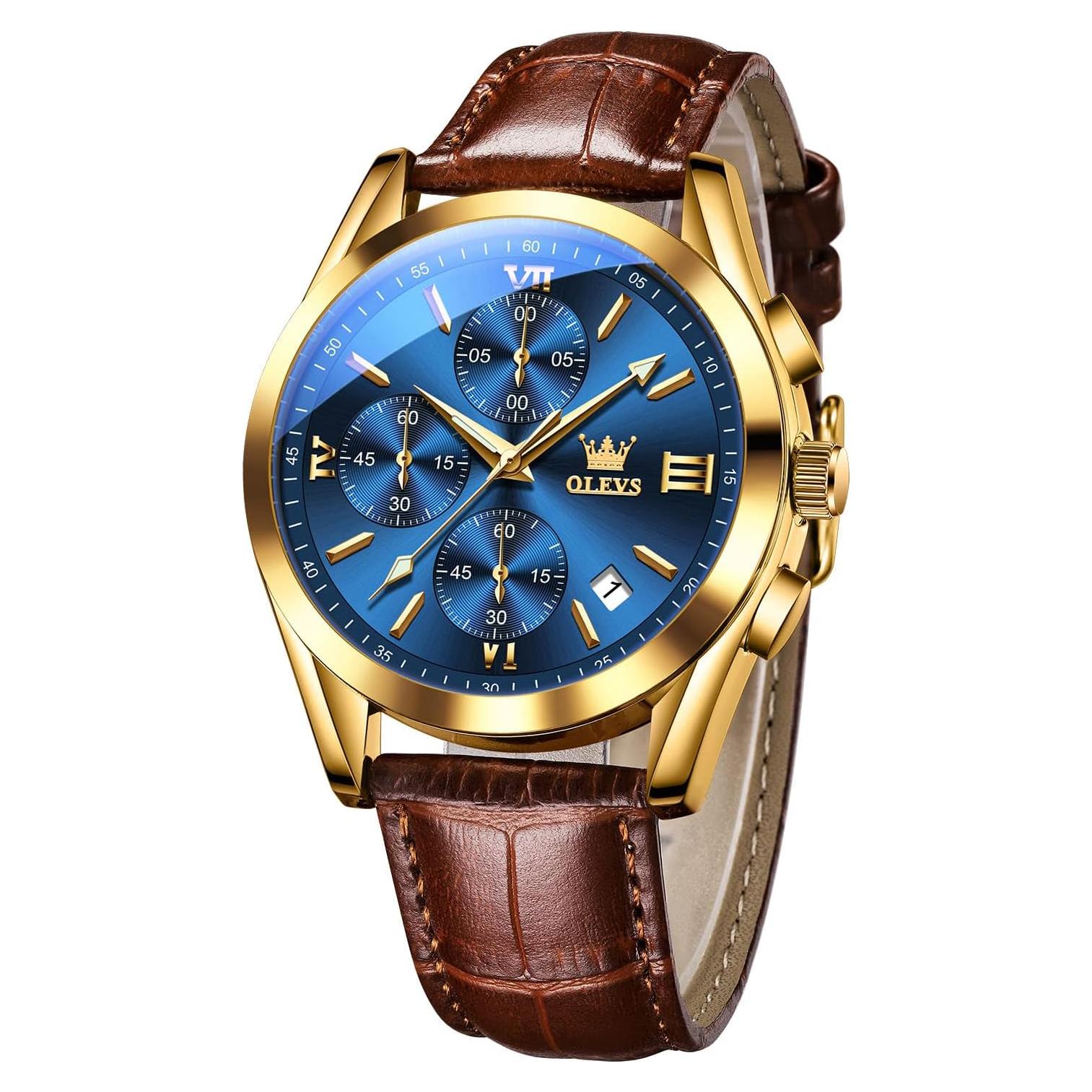 Reloj OLEVS Cronógrafo Hombre 40mm Azul Correa Cuero
