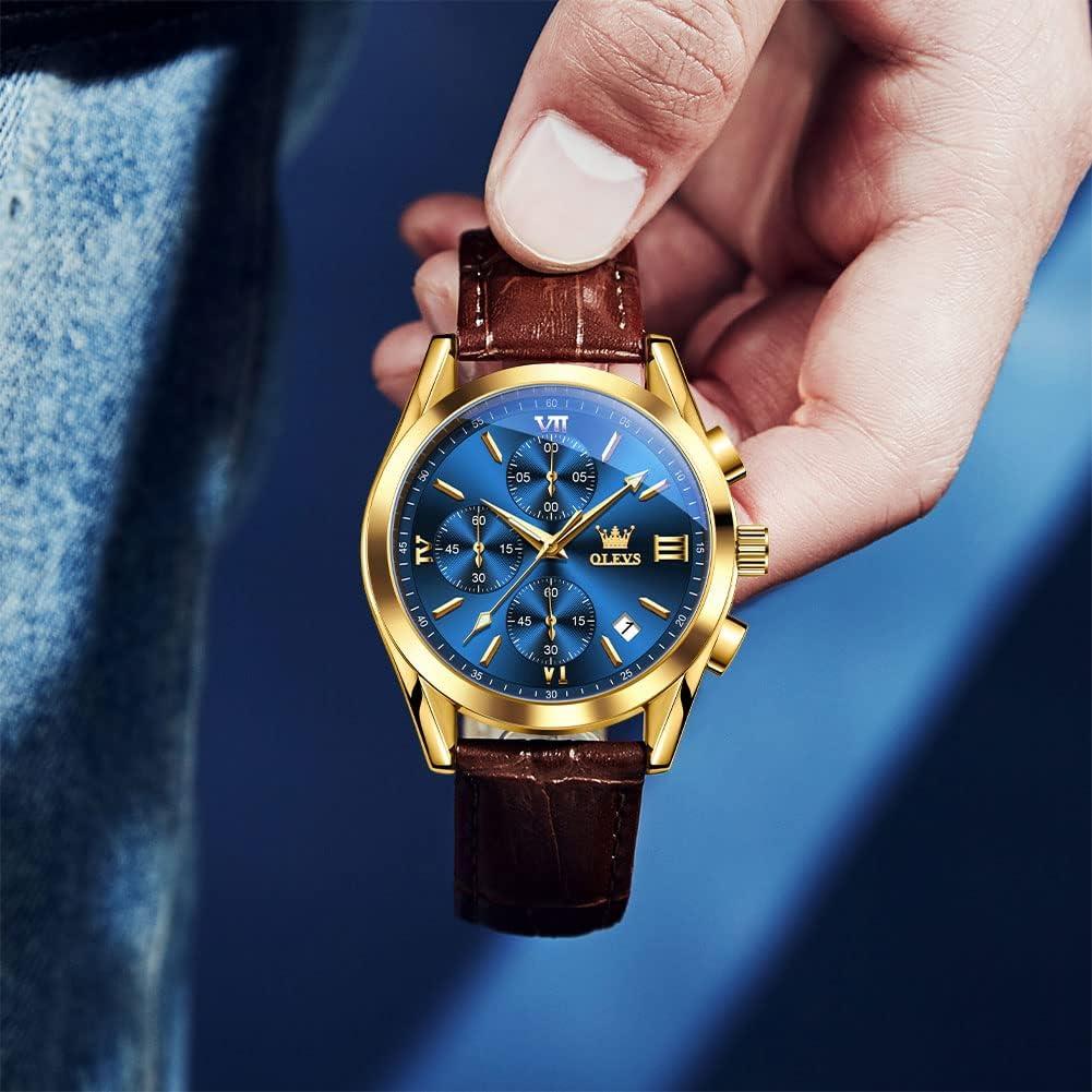 Reloj OLEVS Cronógrafo Hombre 40mm Azul Correa Cuero