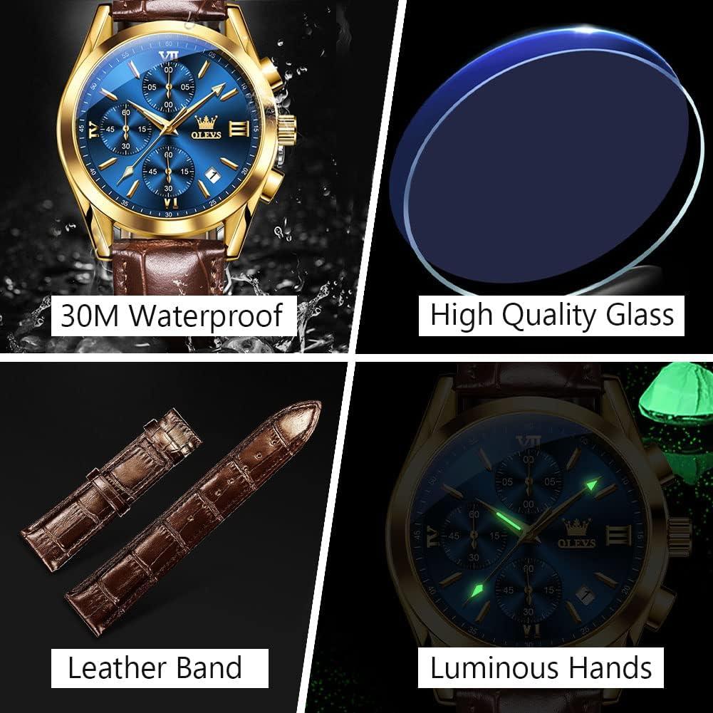 Reloj OLEVS Cronógrafo Hombre 40mm Azul Correa Cuero