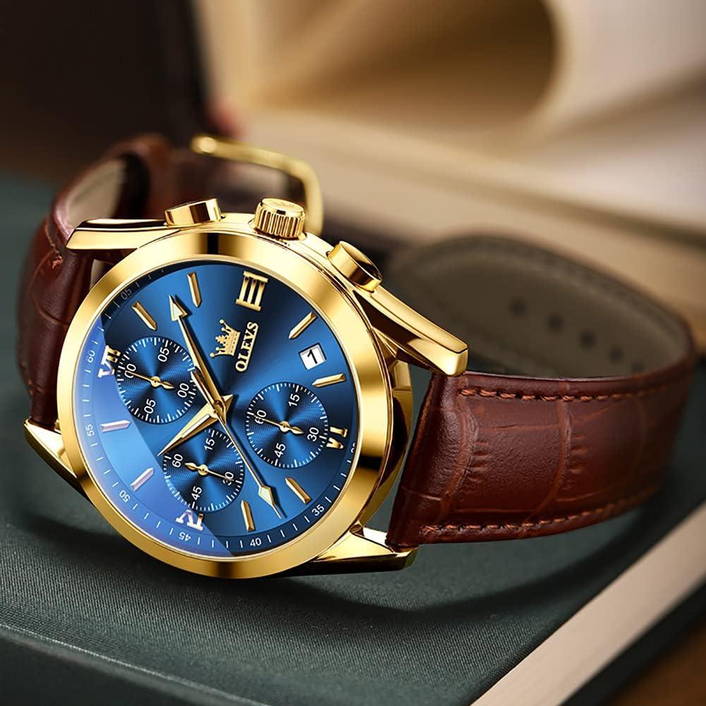 Reloj OLEVS Cronógrafo Hombre 40mm Azul Correa Cuero