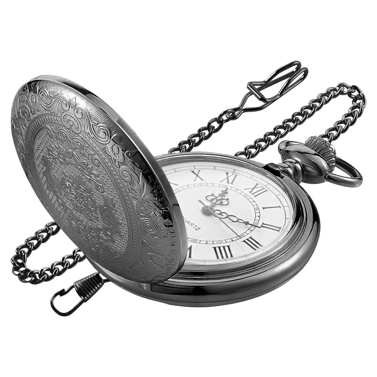 Reloj de bolsillo SwitchMe negro con flores y números romanos