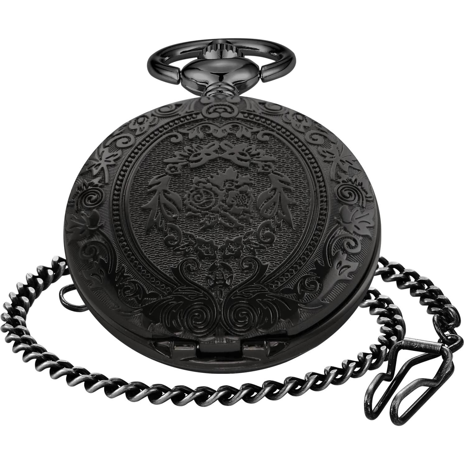 Reloj de bolsillo SwitchMe negro con flores y números romanos