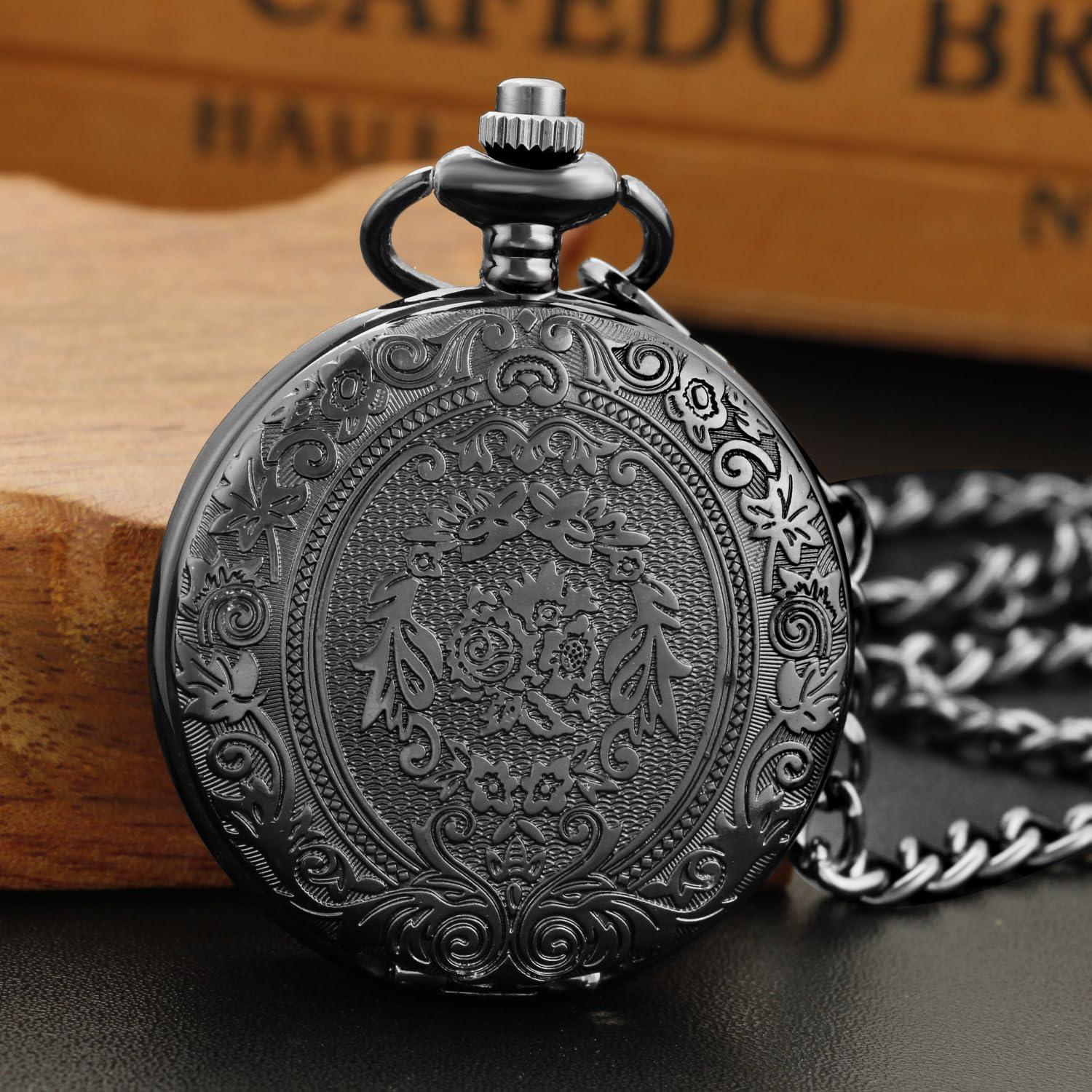 Reloj de bolsillo SwitchMe negro con flores y números romanos