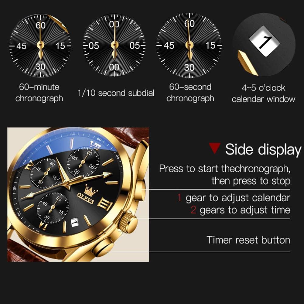 Reloj OLEVS de Cuero Marrón con Cronógrafo y Fecha