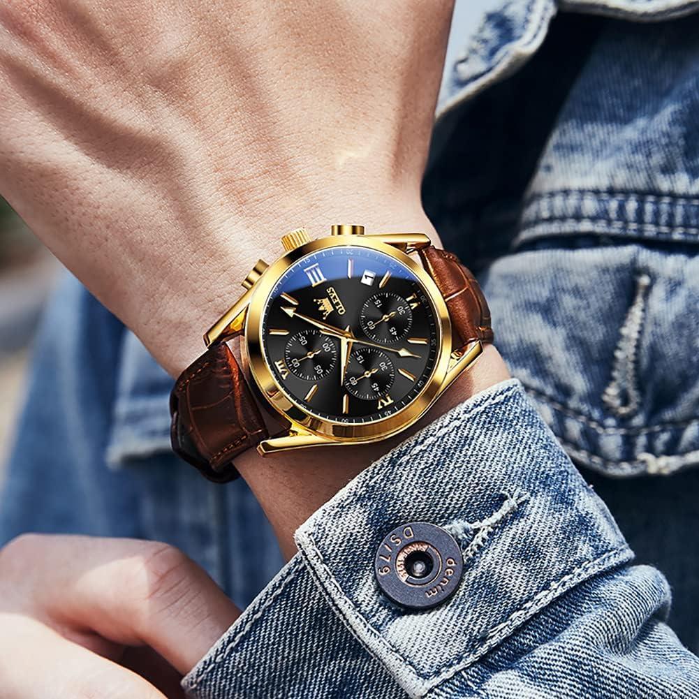 Reloj OLEVS de Cuero Marrón con Cronógrafo y Fecha