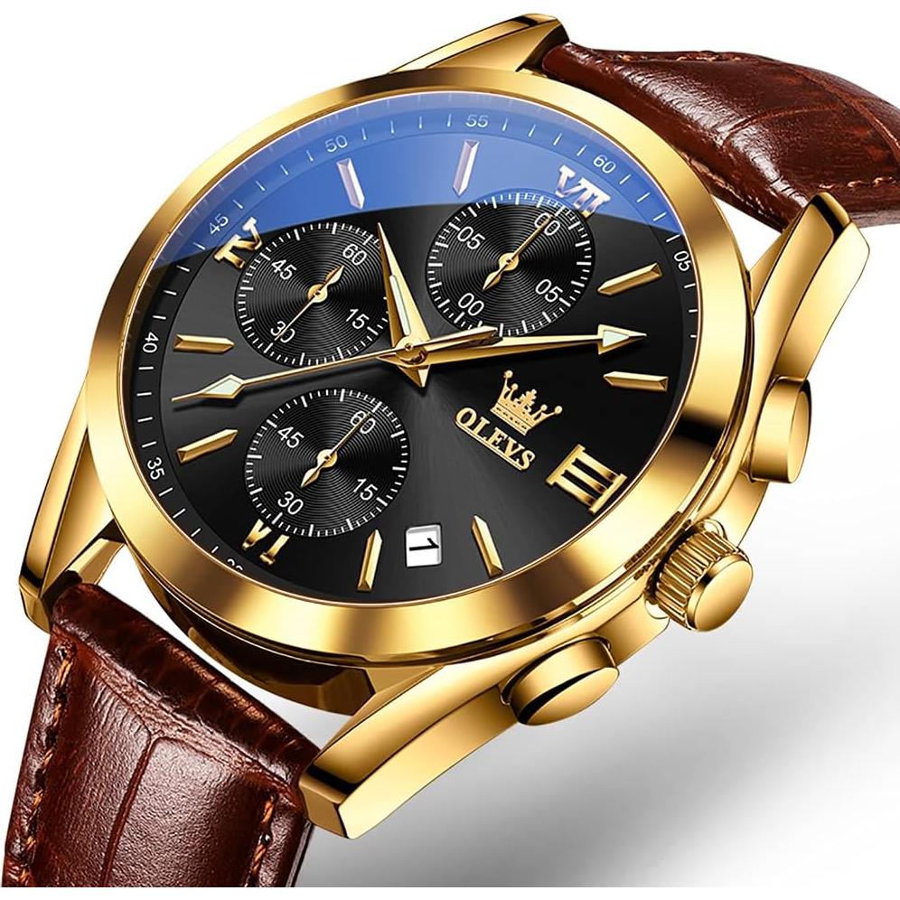 Reloj OLEVS de Cuero Marrón con Cronógrafo y Fecha