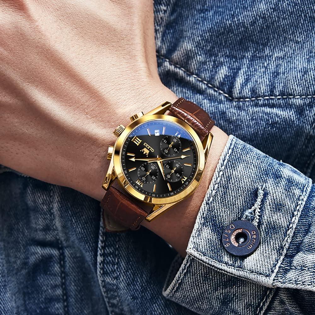 Reloj OLEVS de Cuero Marrón con Cronógrafo y Fecha