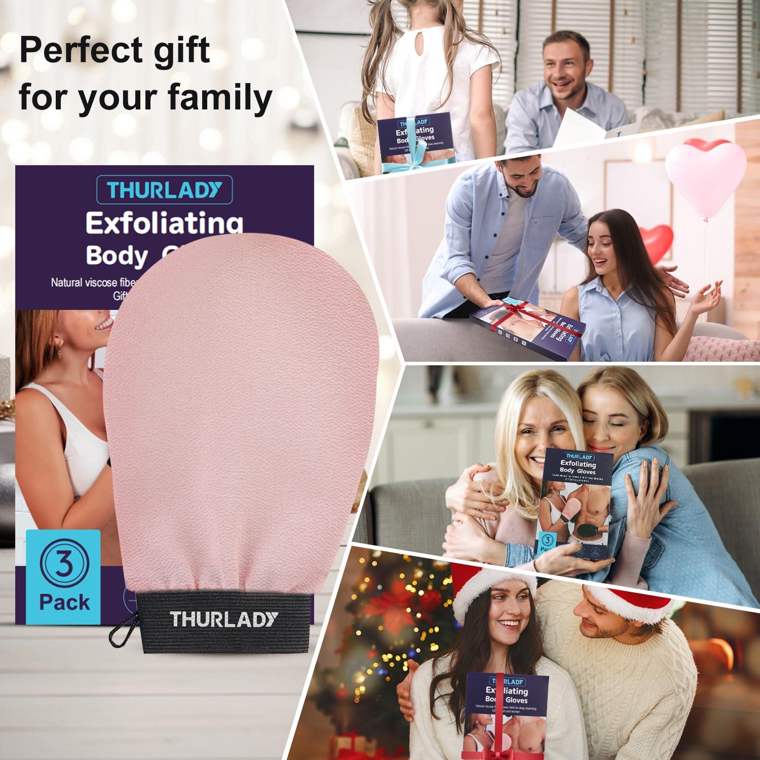 Guantes Exfoliantes Corporales THURLADY - 3 Piezas Rosa