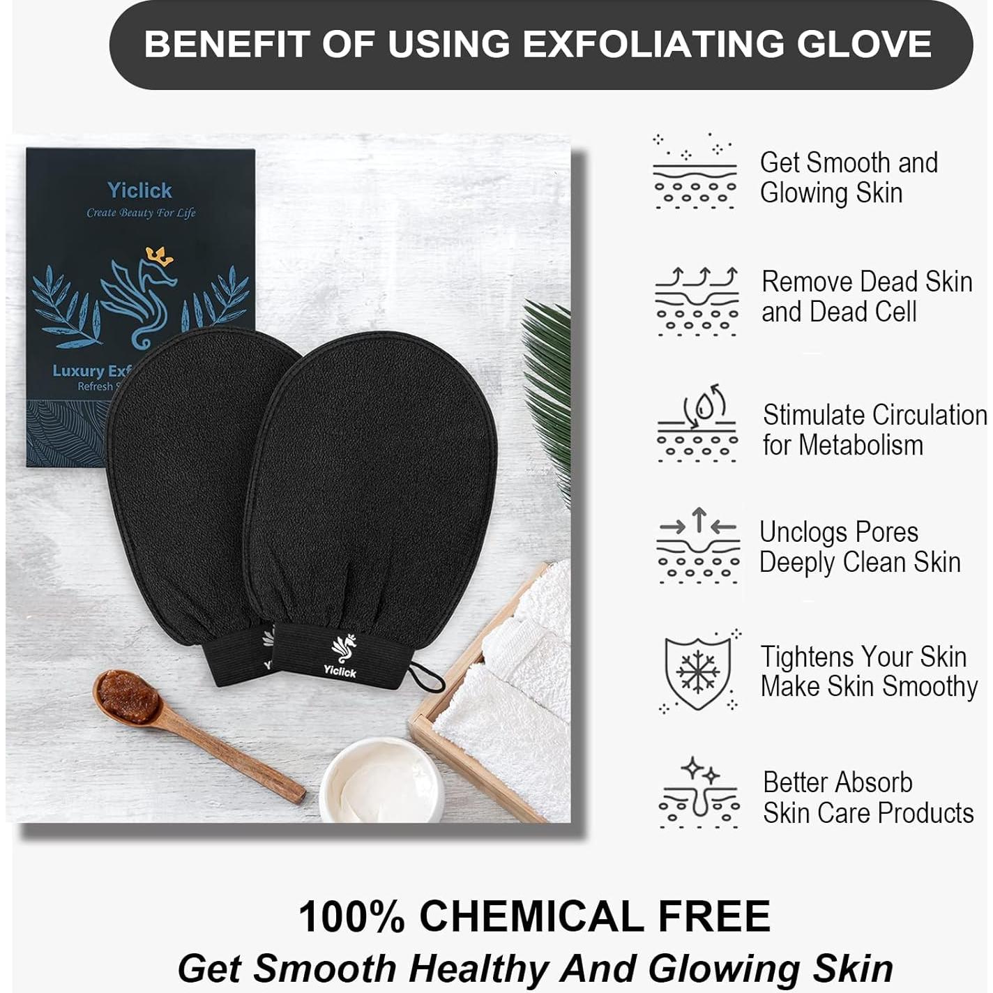 Guantes Exfoliantes Yiclick 2 Pcs para Ducha - Negro