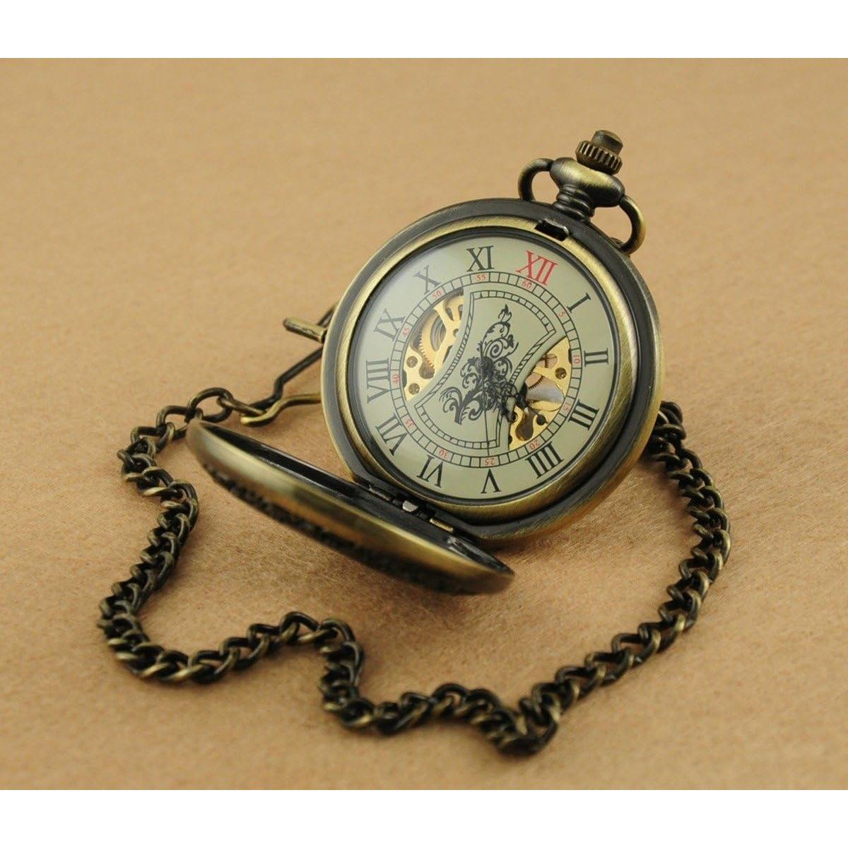 Reloj de bolsillo VIGOROSO mecánico vintage bronce con cadena