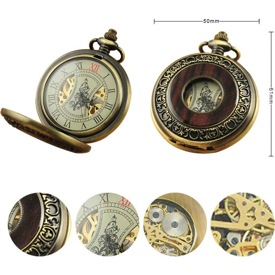 Reloj de bolsillo VIGOROSO mecánico vintage bronce con cadena