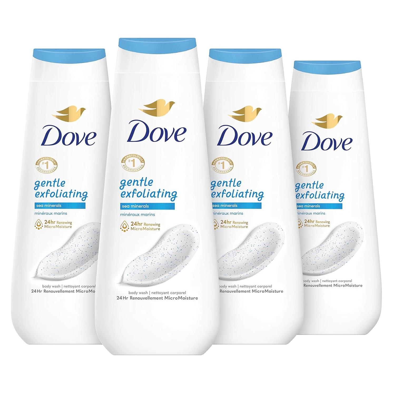 Dove Gel de Baño Suave Exfoliante 4x20 oz con Minerales