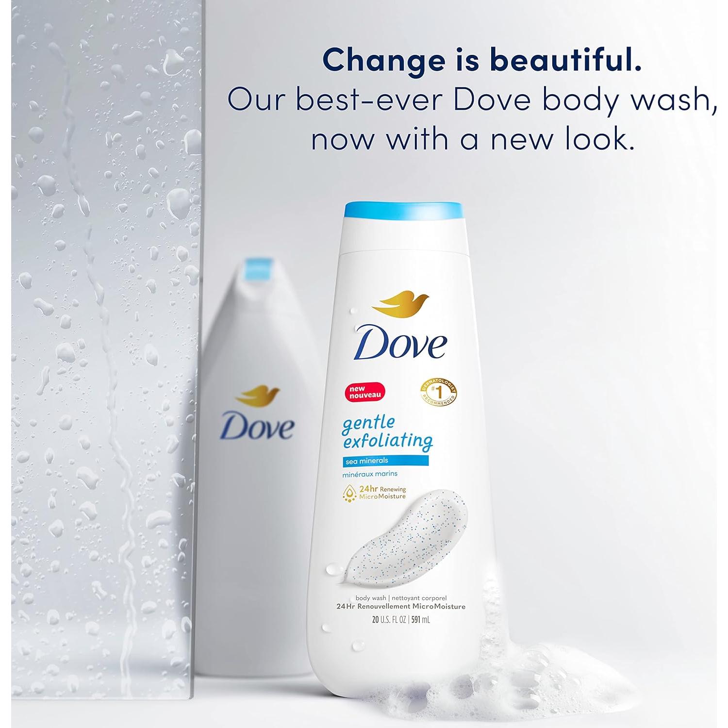 Dove Gel de Baño Suave Exfoliante 4x20 oz con Minerales