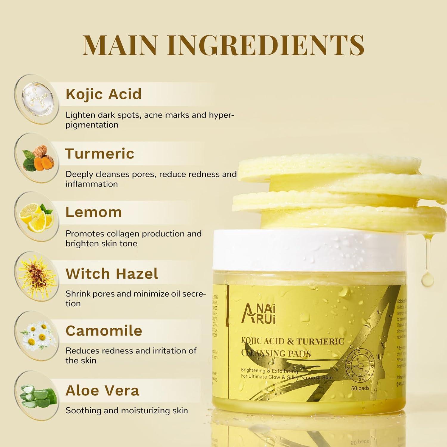 Almohadillas Exfoliantes ANAI RUI con Ácido Kójico y Cúrcuma 50 PCS