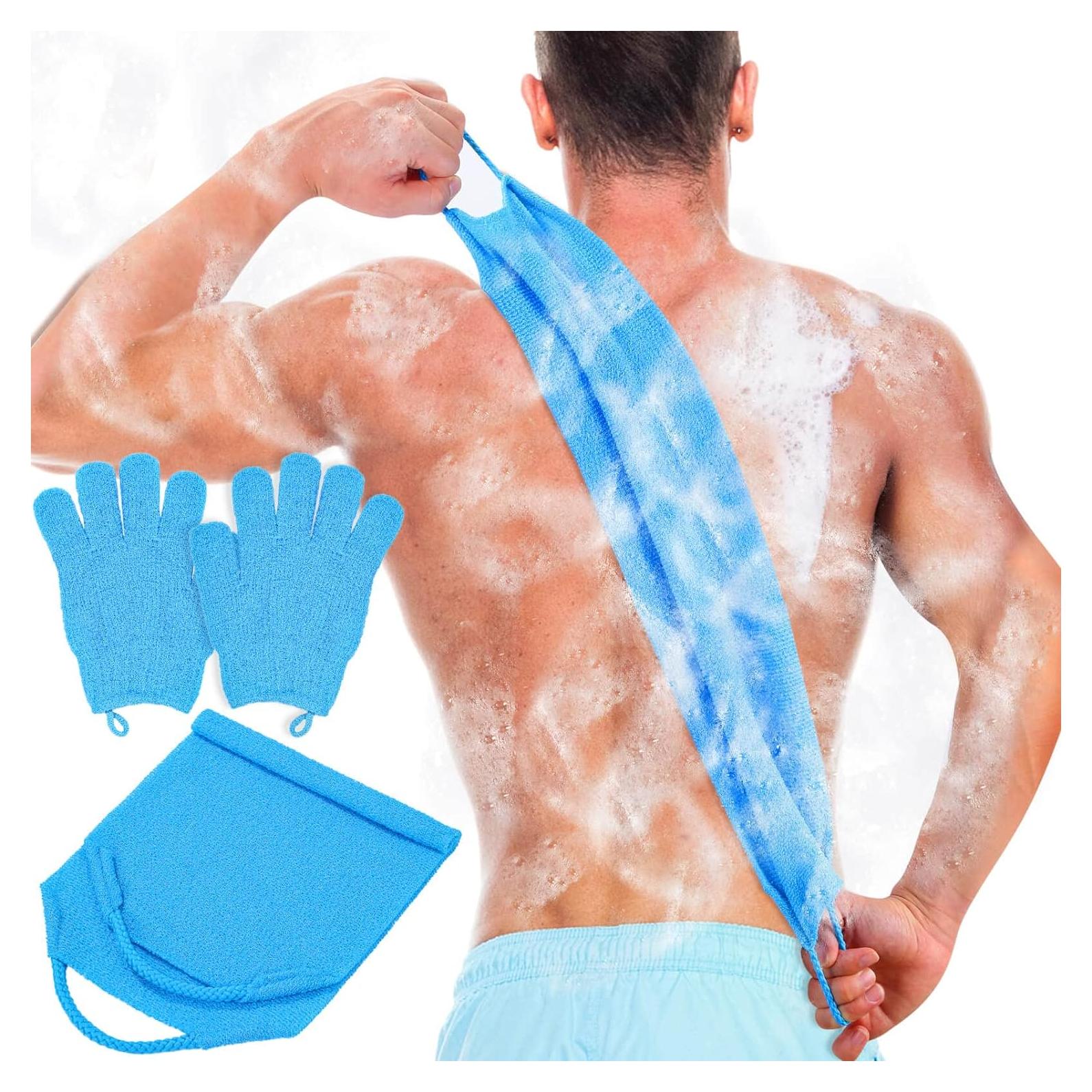 Conjunto Exfoliante Corporal Anezus - Guantes y Toalla Azul