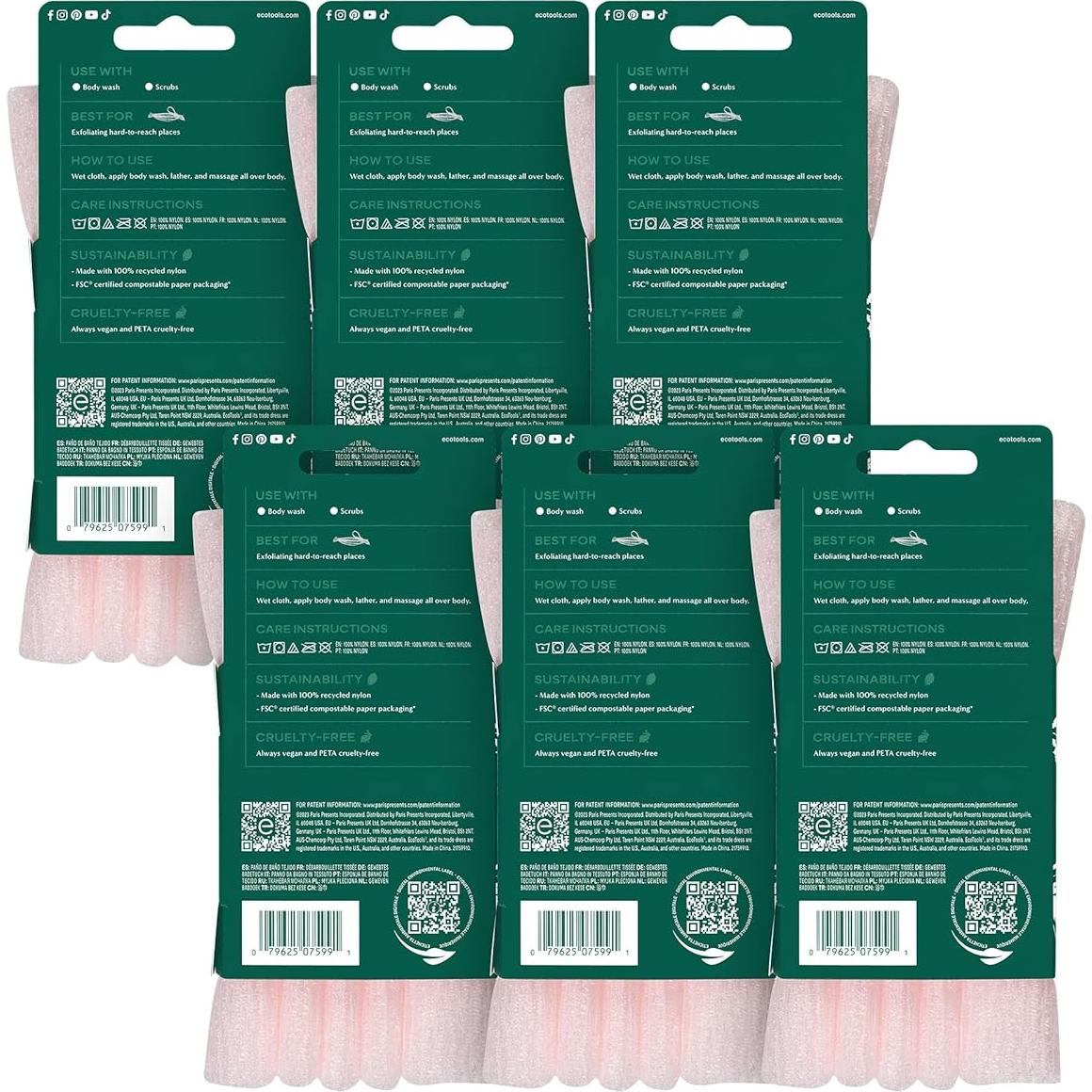 Paño Exfoliante EcoTools 91 cm Ecológico Rosa - 6 Unidades