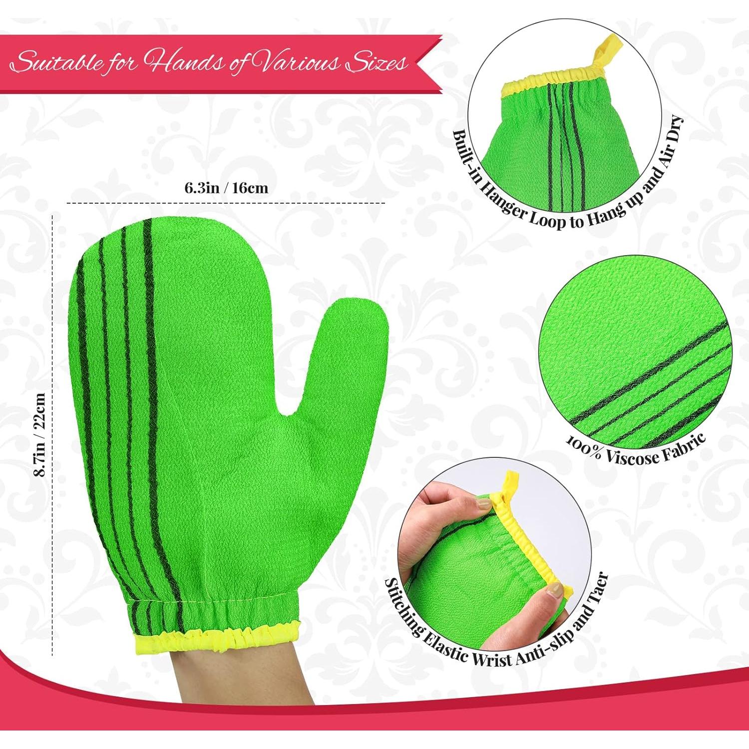 3 Guantes Exfoliantes Corporales Tatuo Rayón Rojo Verde Amarillo