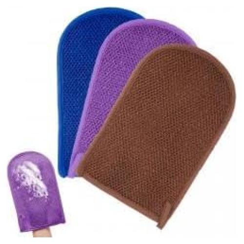 Paquete de 3 Guantes Exfoliantes ReignSword - Azul, Púrpura, Marrón