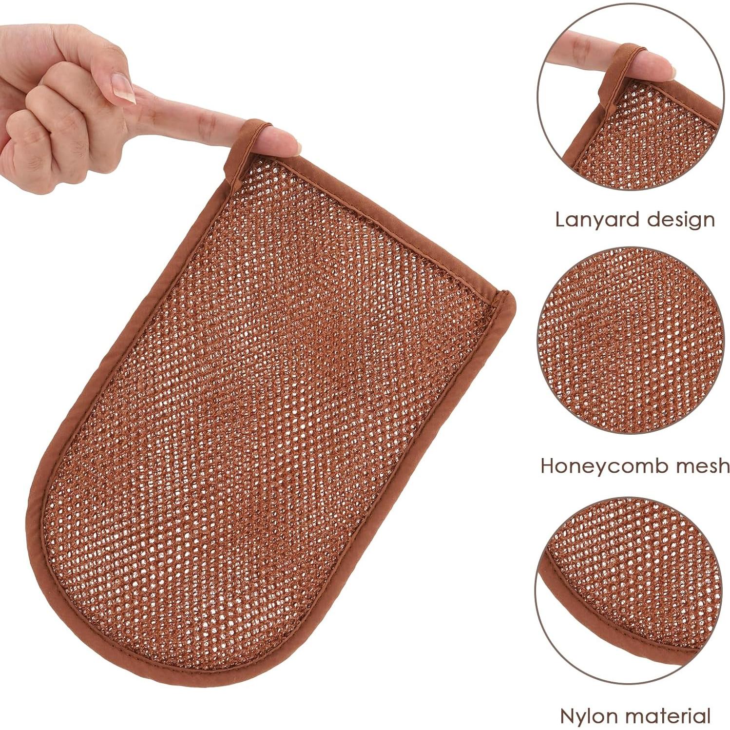 Paquete de 3 Guantes Exfoliantes ReignSword - Azul, Púrpura, Marrón