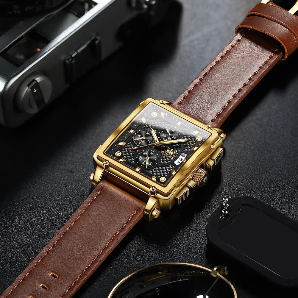 Reloj OLEVS Cronógrafo Hombre Cuero Marrón 30m Resistente