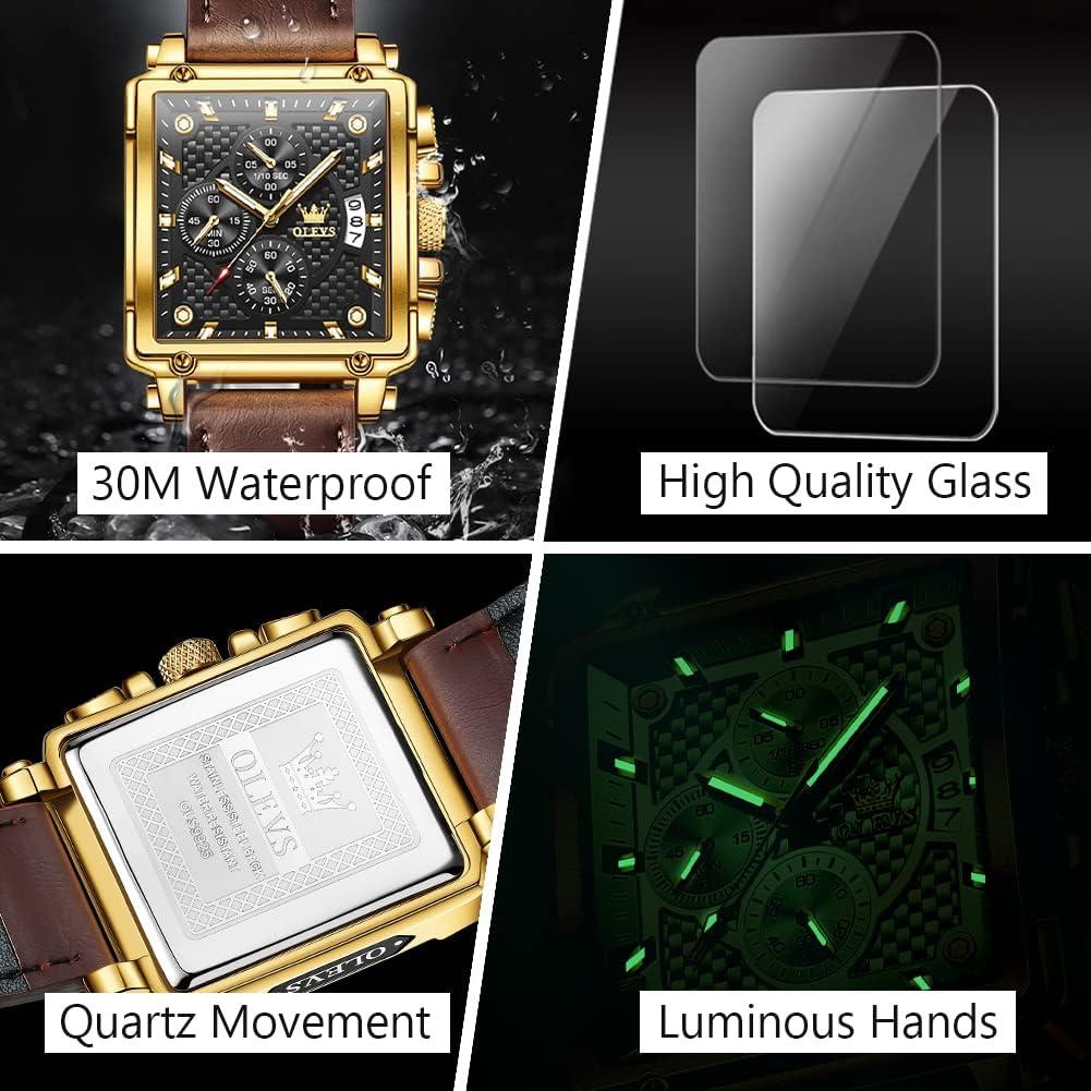 Reloj OLEVS Cronógrafo Hombre Cuero Marrón 30m Resistente