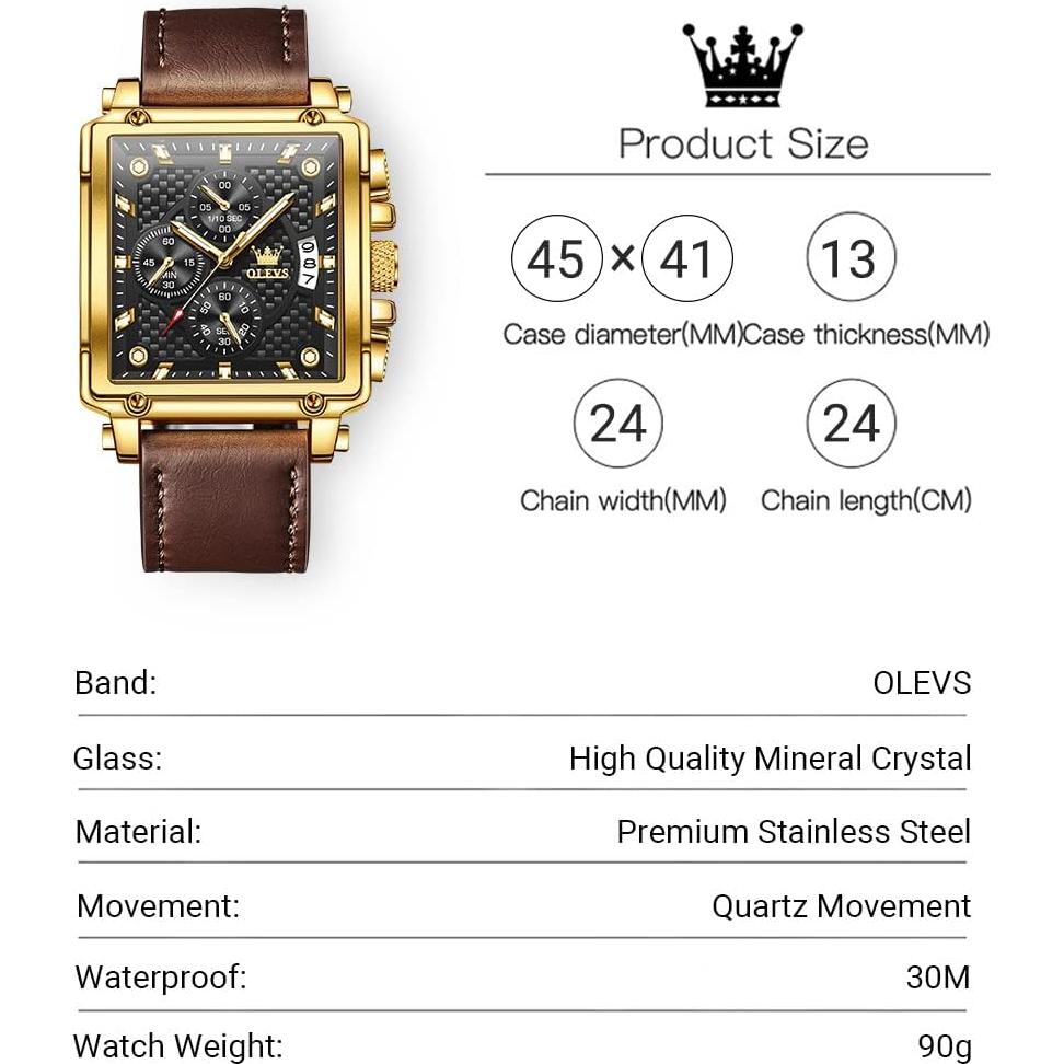 Reloj OLEVS Cronógrafo Hombre Cuero Marrón 30m Resistente