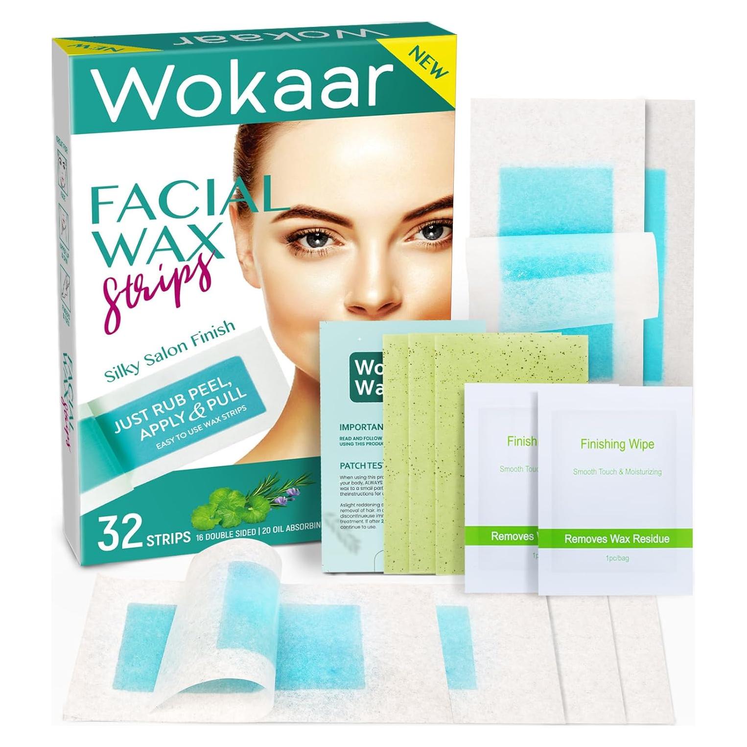 Tiras de Cera Depilatorias Wokaar 32 Unidades Piel Sensible