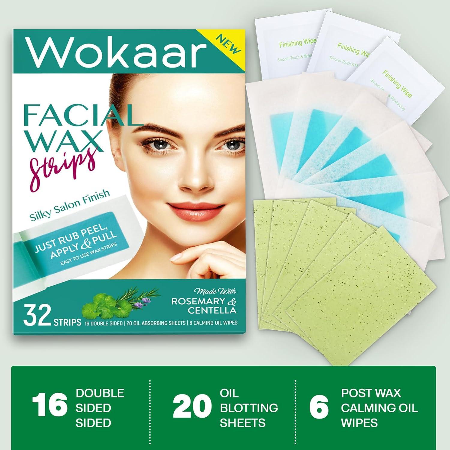 Tiras de Cera Depilatorias Wokaar 32 Unidades Piel Sensible