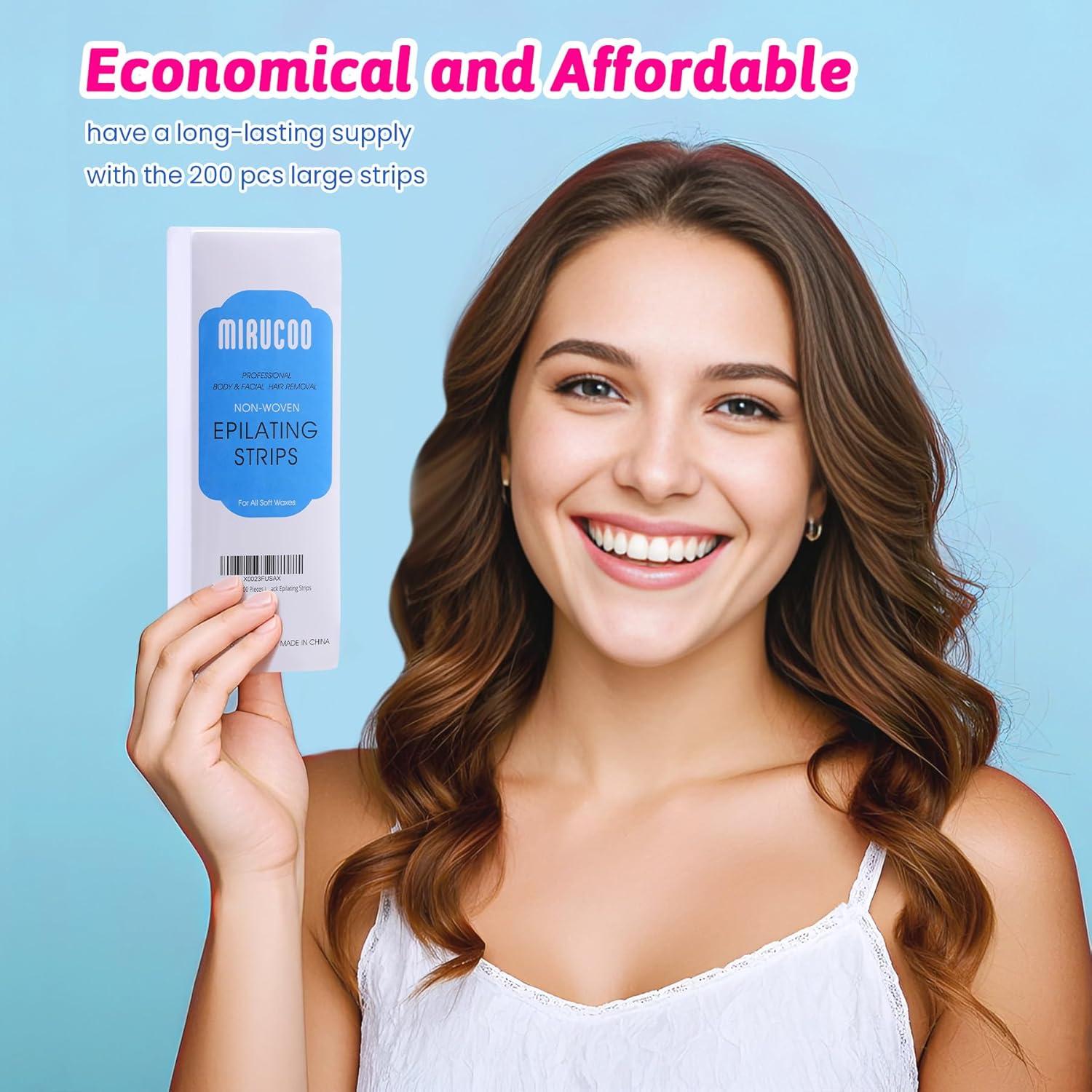 200 Tiras de Cera No Tejidas Mirucoo para Depilación