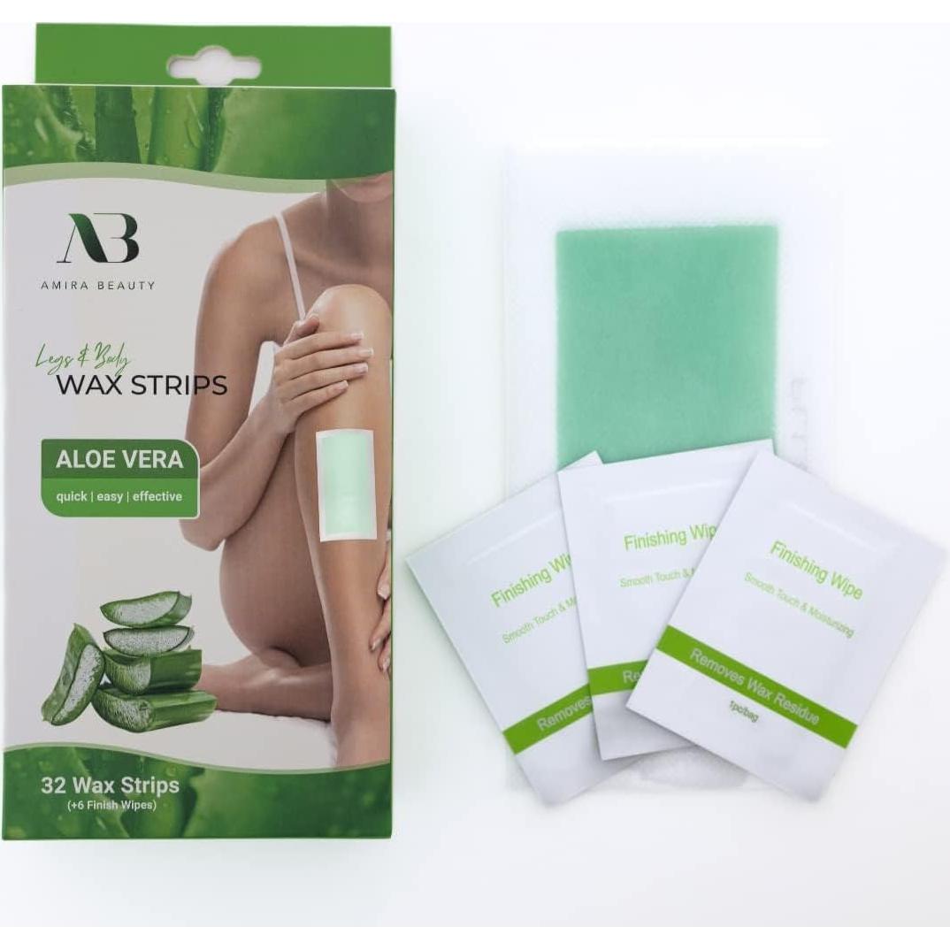 Tiras de Cera Aloe Vera Amira Beauty 64 Unidades Piel Sensible