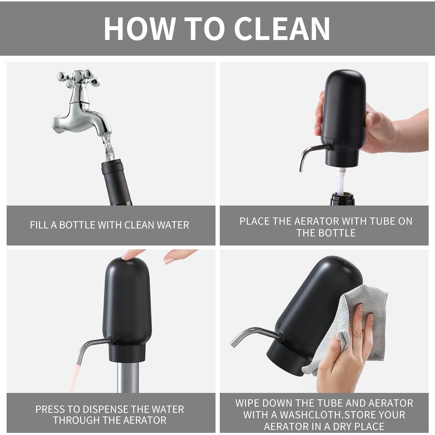 CIRCLE JOY Abrebotellas Eléctrico con Aerador y Tapón - Negro