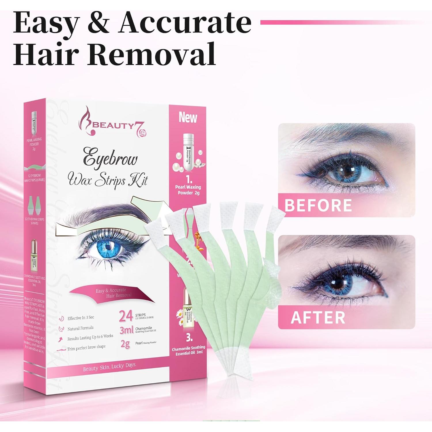 Kit de Depilación Beauty7 Cintas de Cera para Cejas 24 Unidades