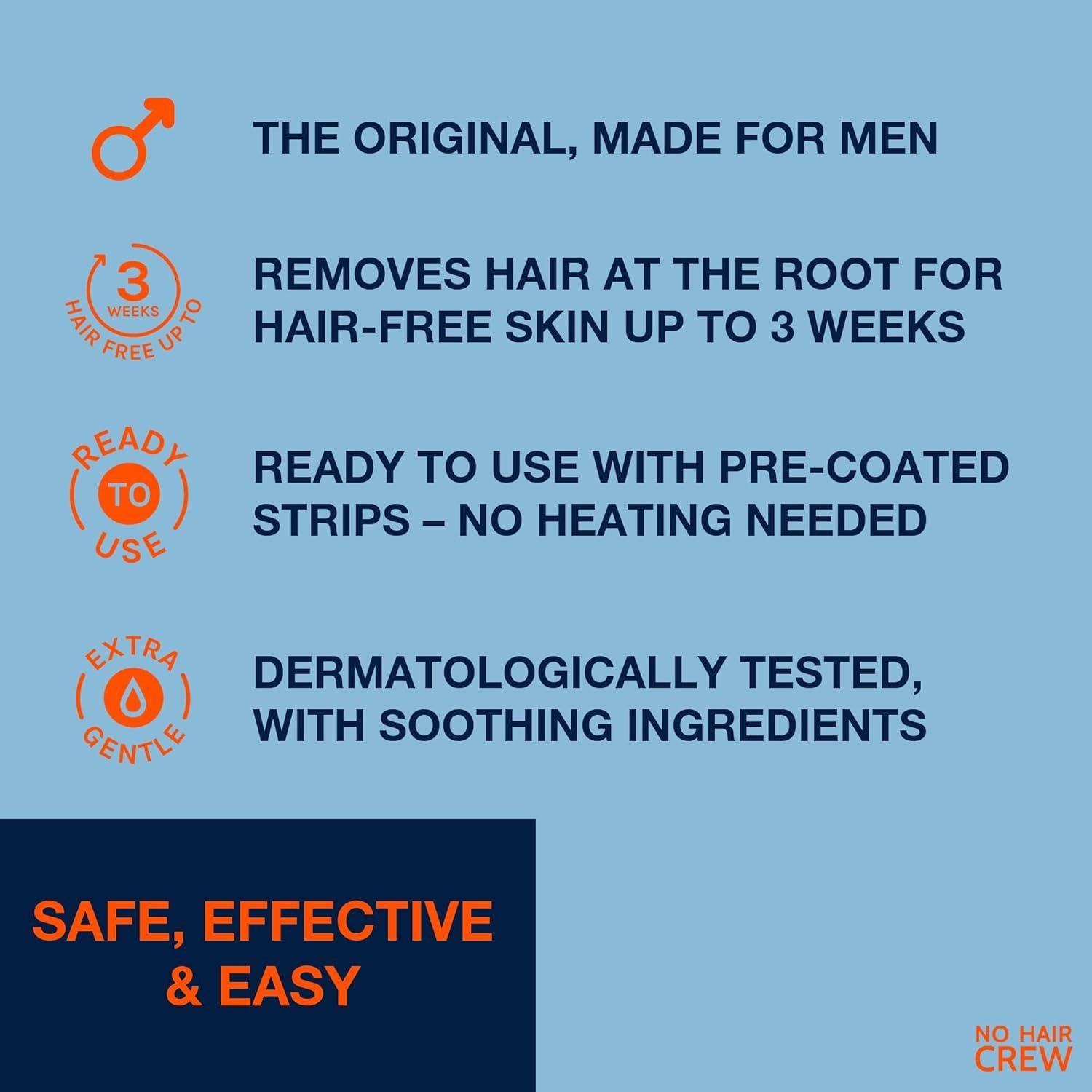 Cintas de Cera Corporal NO HAIR CREW para Hombres 20 unidades