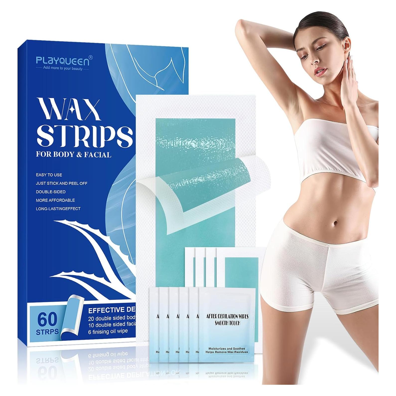 Tiras de cera depilatoria PLAYQUEEN 60 unidades kit completo