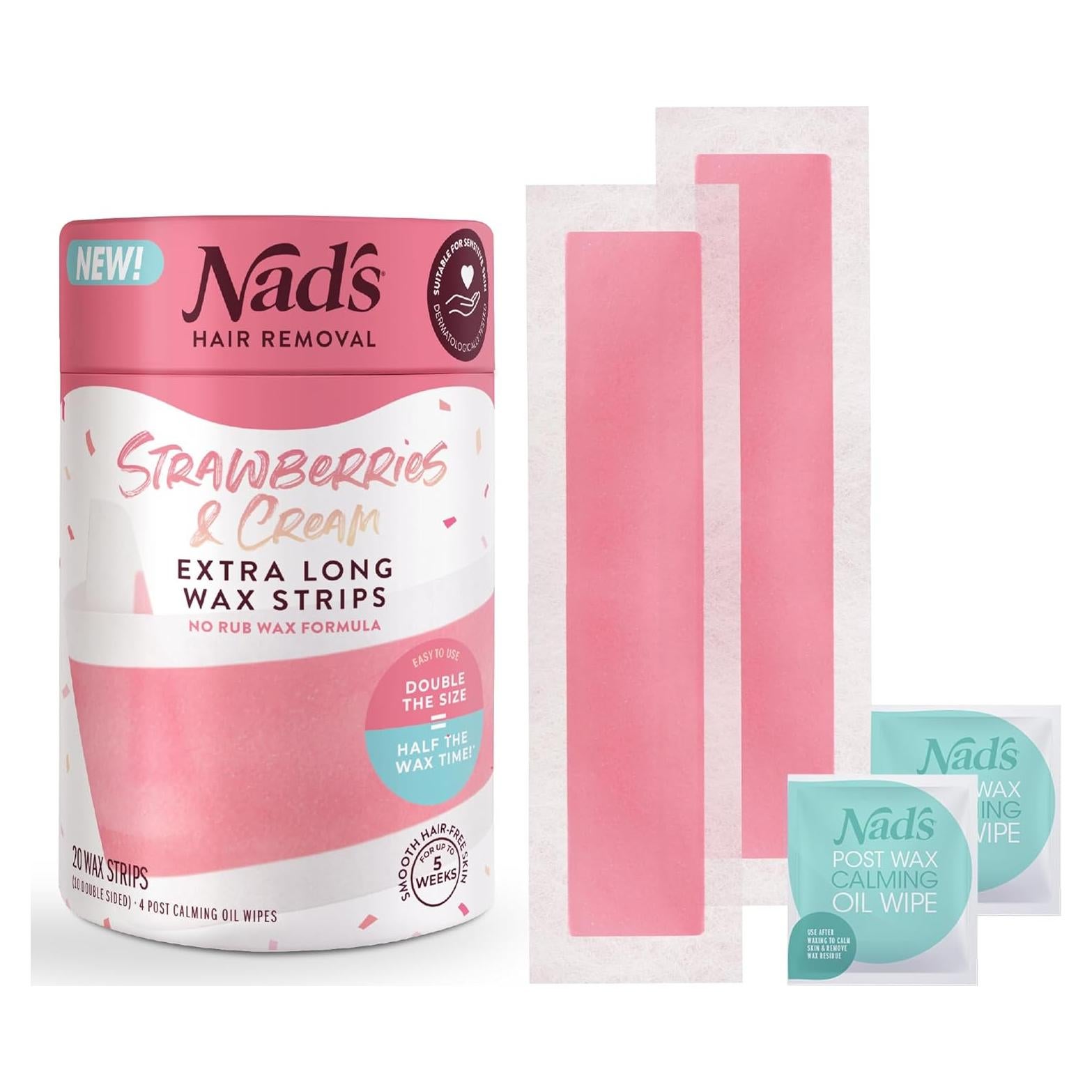 Cintas de Cera Extra Largas Nad's - Kit 20 Cintas + 4 Toallitas