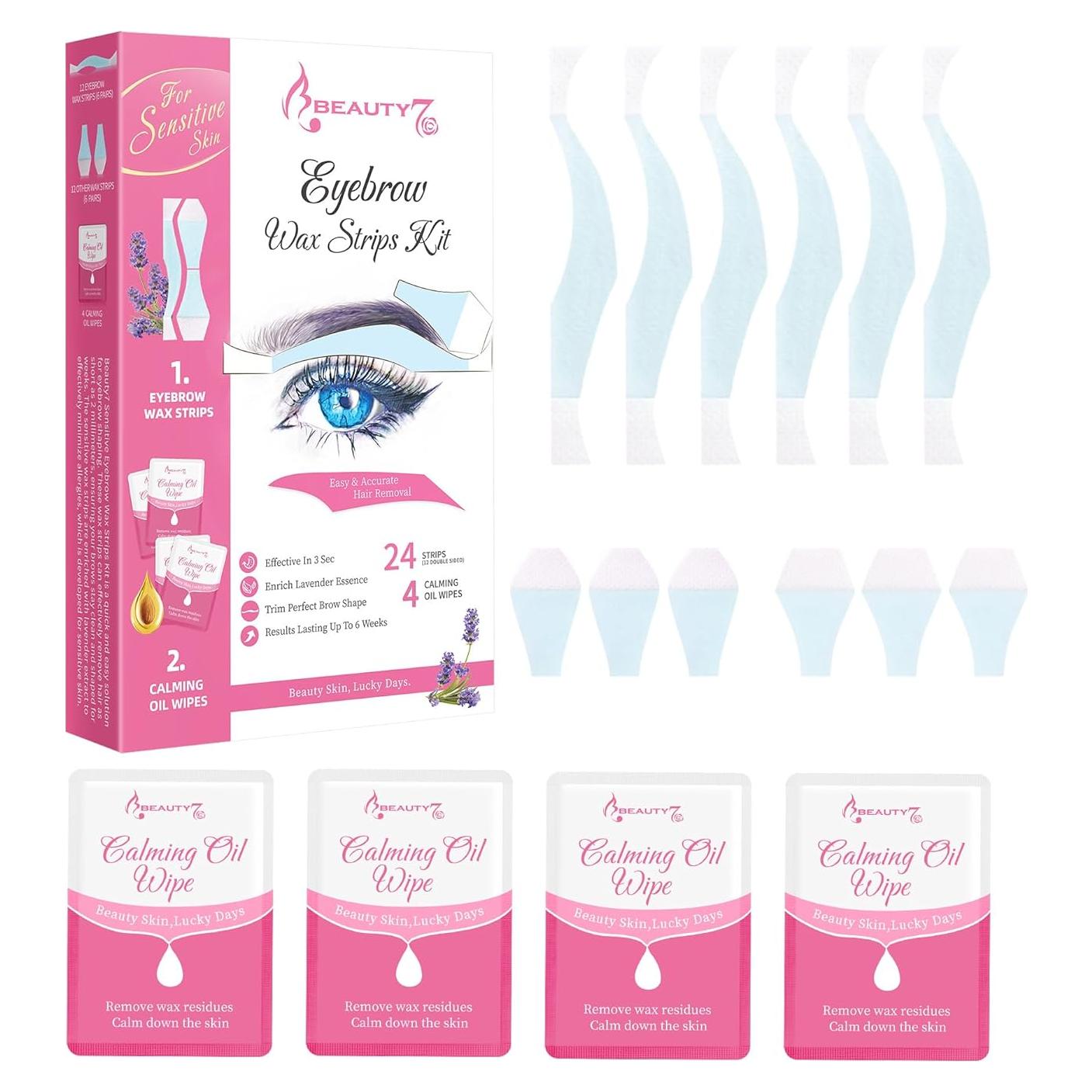 Cintas de Cera para Cejas Beauty7 - Piel Sensible, 24 Unidades