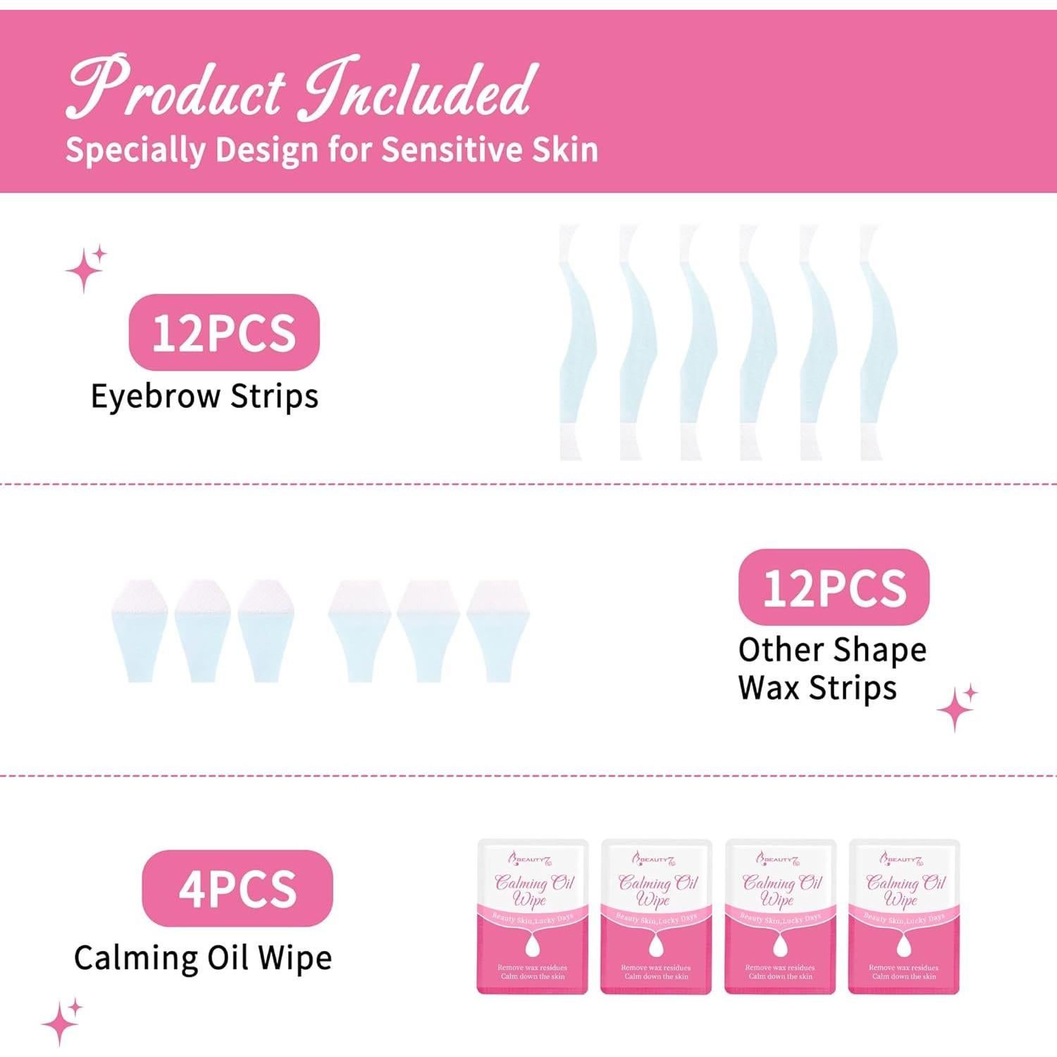 Cintas de Cera para Cejas Beauty7 - Piel Sensible, 24 Unidades