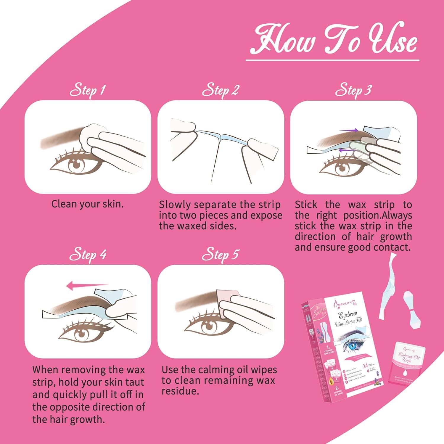 Cintas de Cera para Cejas Beauty7 - Piel Sensible, 24 Unidades