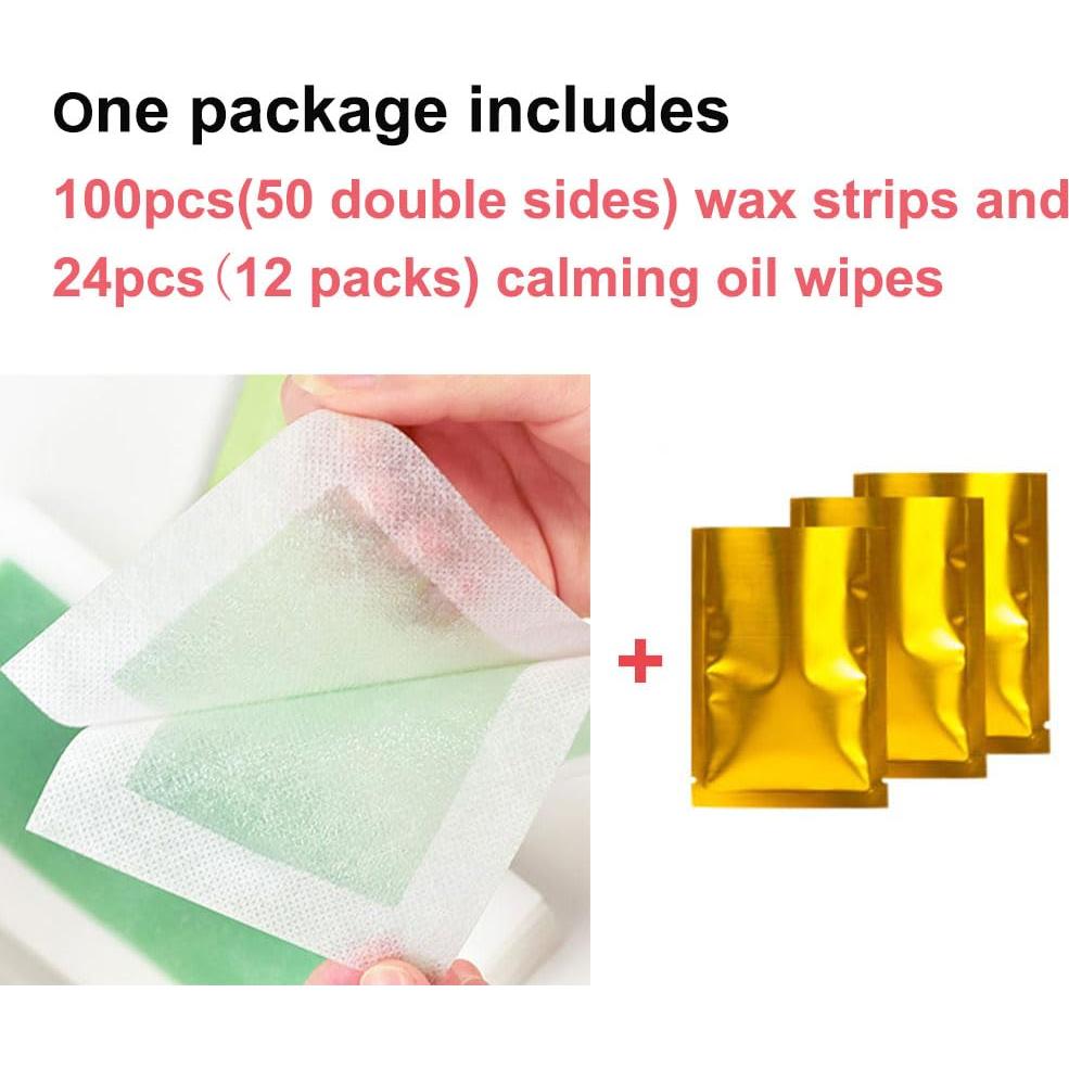 Tiras de Cera Depilatorias YUYAJK 100 Piezas + 24 Toallitas